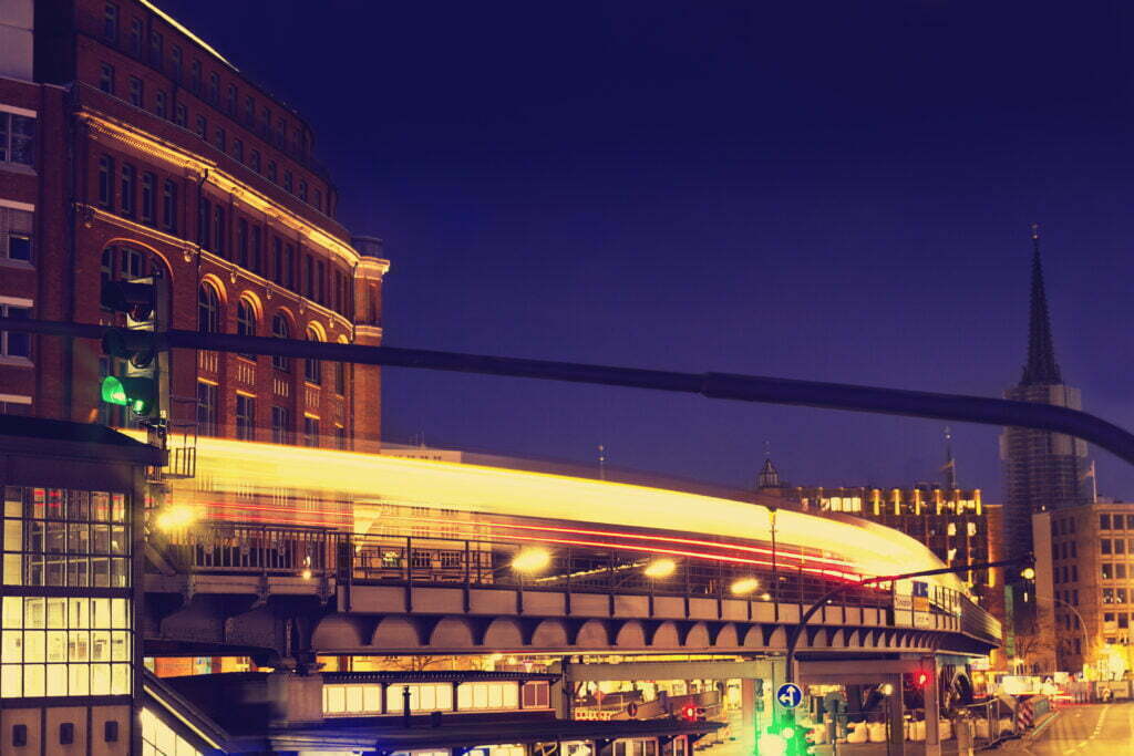 beautiful night city lights abstract urban concept hamburg germany